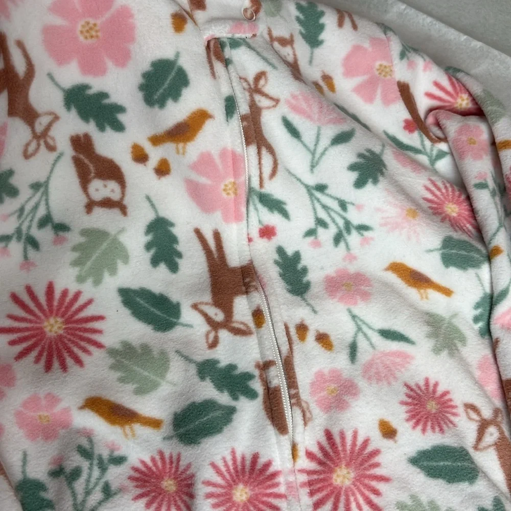 Set of 2 Carter's Fleece Green Pink and Pink White Floral Footie One Pie…